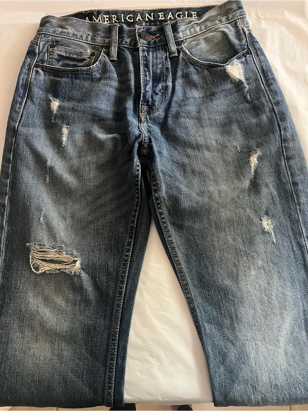 American Eagle Outfitters Men’s Distressed Dark Blue Straight Jeans
